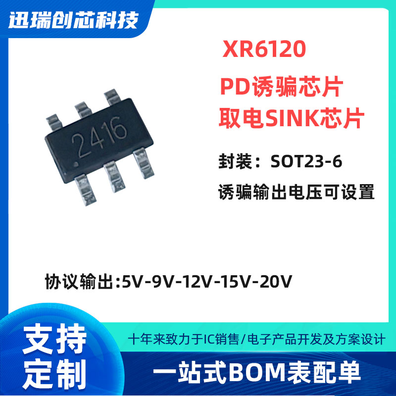 XR6120 惠州PD诱骗芯片 取电sink芯片